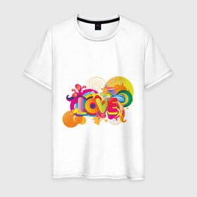 Мужская футболка хлопок с принтом Love Rainbow в Белгороде, 100% хлопок | прямой крой, круглый вырез горловины, длина до линии бедер, слегка спущенное плечо. | Тематика изображения на принте: 