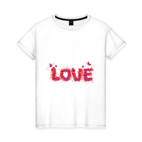 Женская футболка хлопок с принтом Spring Love в Белгороде, 100% хлопок | прямой крой, круглый вырез горловины, длина до линии бедер, слегка спущенное плечо | love | бабочки | весна | любовь | спринг лов | цветочки | цветы