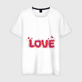 Мужская футболка хлопок с принтом Spring Love в Белгороде, 100% хлопок | прямой крой, круглый вырез горловины, длина до линии бедер, слегка спущенное плечо. | love | бабочки | весна | любовь | спринг лов | цветочки | цветы