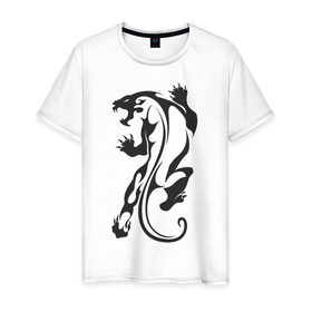 Мужская футболка хлопок с принтом Пантера узор в Белгороде, 100% хлопок | прямой крой, круглый вырез горловины, длина до линии бедер, слегка спущенное плечо. | животное | зверь | клыки | когти | кошачье | кошка | хищник | хищное животное