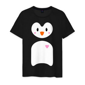 Мужская футболка хлопок с принтом Привет от пингвина в Белгороде, 100% хлопок | прямой крой, круглый вырез горловины, длина до линии бедер, слегка спущенное плечо. | пингвин