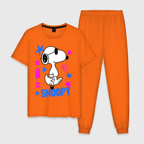 Мужская пижама хлопок с принтом Be cool as Snoopy в Белгороде, 100% хлопок | брюки и футболка прямого кроя, без карманов, на брюках мягкая резинка на поясе и по низу штанин
 | Тематика изображения на принте: snoopy | будь крутым как снупи | мультик | мультики | мультфильмы | снупи | собачка снупи