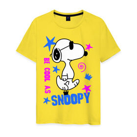 Мужская футболка хлопок с принтом Be cool as Snoopy в Белгороде, 100% хлопок | прямой крой, круглый вырез горловины, длина до линии бедер, слегка спущенное плечо. | snoopy | будь крутым как снупи | мультик | мультики | мультфильмы | снупи | собачка снупи