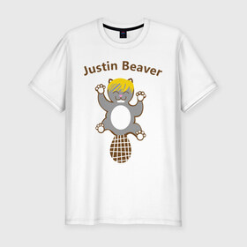 Мужская футболка премиум с принтом Джастин Бобер в Белгороде, 92% хлопок, 8% лайкра | приталенный силуэт, круглый вырез ворота, длина до линии бедра, короткий рукав | justin beaber | justin bieber | бобр | джастин бибер | животное | зверушка | зверь