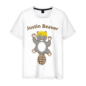 Мужская футболка хлопок с принтом Джастин Бобер в Белгороде, 100% хлопок | прямой крой, круглый вырез горловины, длина до линии бедер, слегка спущенное плечо. | justin beaber | justin bieber | бобр | джастин бибер | животное | зверушка | зверь