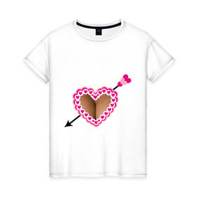 Женская футболка хлопок с принтом Грудь накладная в Белгороде, 100% хлопок | прямой крой, круглый вырез горловины, длина до линии бедер, слегка спущенное плечо | бюст | грудь | девушкам | для девушек | женская грудь | накладная грудь | сердечки | сердце