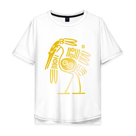 Мужская футболка хлопок Oversize с принтом золотая птица в Белгороде, 100% хлопок | свободный крой, круглый ворот, “спинка” длиннее передней части | египет | египетский | трайбл | узор | этнический | этно | этнос