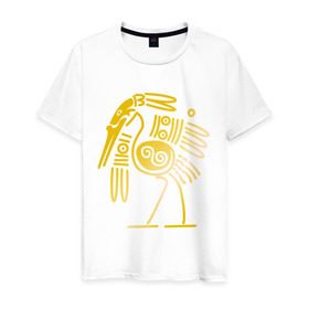 Мужская футболка хлопок с принтом золотая птица в Белгороде, 100% хлопок | прямой крой, круглый вырез горловины, длина до линии бедер, слегка спущенное плечо. | египет | египетский | трайбл | узор | этнический | этно | этнос