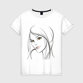 Женская футболка хлопок с принтом Эскиз женского лица в Белгороде, 100% хлопок | прямой крой, круглый вырез горловины, длина до линии бедер, слегка спущенное плечо | девушка | женское лицо | карие глаза | лицо | портрет