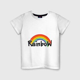Детская футболка хлопок с принтом Радуга (надпись) в Белгороде, 100% хлопок | круглый вырез горловины, полуприлегающий силуэт, длина до линии бедер | rainbow | краски | радуга | цвета
