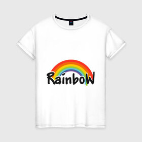 Женская футболка хлопок с принтом Радуга (надпись) в Белгороде, 100% хлопок | прямой крой, круглый вырез горловины, длина до линии бедер, слегка спущенное плечо | rainbow | краски | радуга | цвета