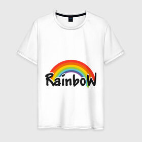 Мужская футболка хлопок с принтом Радуга (надпись) в Белгороде, 100% хлопок | прямой крой, круглый вырез горловины, длина до линии бедер, слегка спущенное плечо. | rainbow | краски | радуга | цвета