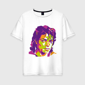 Женская футболка хлопок Oversize с принтом Michael Jackson полноцвет в Белгороде, 100% хлопок | свободный крой, круглый ворот, спущенный рукав, длина до линии бедер
 | jackson | michael | michael jackson | pop | джексон | знаменитость | майкл | майкл джексон | певец | поп | портрет