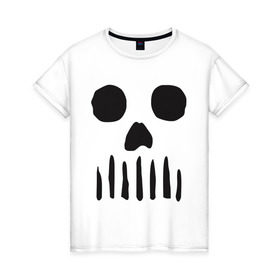 Женская футболка хлопок с принтом Череп минимализм в Белгороде, 100% хлопок | прямой крой, круглый вырез горловины, длина до линии бедер, слегка спущенное плечо | скелет