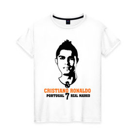 Женская футболка хлопок с принтом Cristiano Ronaldo 7 в Белгороде, 100% хлопок | прямой крой, круглый вырез горловины, длина до линии бедер, слегка спущенное плечо | роналдо