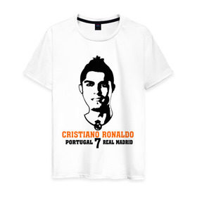 Мужская футболка хлопок с принтом Cristiano Ronaldo 7 в Белгороде, 100% хлопок | прямой крой, круглый вырез горловины, длина до линии бедер, слегка спущенное плечо. | Тематика изображения на принте: роналдо