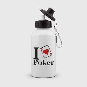 Бутылка спортивная с принтом poker love в Белгороде, металл | емкость — 500 мл, в комплекте две пластиковые крышки и карабин для крепления | i love poker | poker | азартные игры | карта | название меняем на  life with pokerлюблю покер | покер | туз | туз черви | я люблю покер