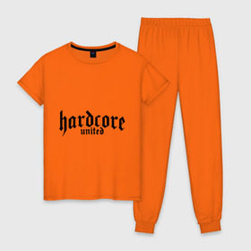 Женская пижама хлопок с принтом Hardcor united в Белгороде, 100% хлопок | брюки и футболка прямого кроя, без карманов, на брюках мягкая резинка на поясе и по низу штанин | 