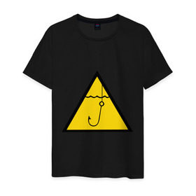 Мужская футболка хлопок с принтом Значок рыбака в Белгороде, 100% хлопок | прямой крой, круглый вырез горловины, длина до линии бедер, слегка спущенное плечо. | знак | знак рыбака | крючок | рыбак | рыбалка | удочка | улов