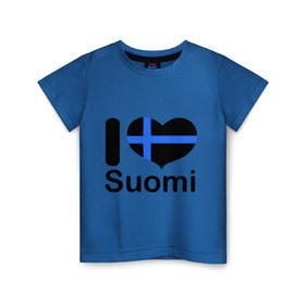 Детская футболка хлопок с принтом Love Suomi в Белгороде, 100% хлопок | круглый вырез горловины, полуприлегающий силуэт, длина до линии бедер | suomi | курорты | курорты финляндии | люблю финляндию | отдых | финляндия
