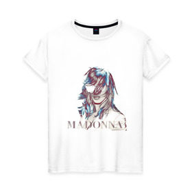 Женская футболка хлопок с принтом Madonna в Белгороде, 100% хлопок | прямой крой, круглый вырез горловины, длина до линии бедер, слегка спущенное плечо | Тематика изображения на принте: madona | madonna | знаменитость | знаменитые личности | мадона | мадонна | музыка | портрет