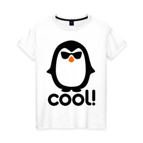 Женская футболка хлопок с принтом Стильный клевый крутой пингвин в Белгороде, 100% хлопок | прямой крой, круглый вырез горловины, длина до линии бедер, слегка спущенное плечо | пингвин