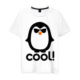Мужская футболка хлопок с принтом Стильный клевый крутой пингвин в Белгороде, 100% хлопок | прямой крой, круглый вырез горловины, длина до линии бедер, слегка спущенное плечо. | пингвин