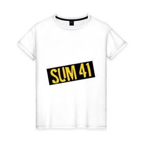 Женская футболка хлопок с принтом Панк-группа Sum-41 в Белгороде, 100% хлопок | прямой крой, круглый вырез горловины, длина до линии бедер, слегка спущенное плечо | punk | rock | sum 41 | логотип | музыка | панк | рок | рок группы | рок музыка