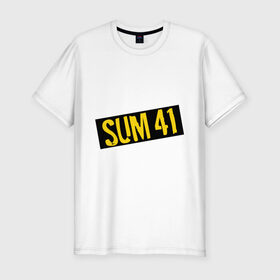 Мужская футболка премиум с принтом Панк-группа Sum-41 в Белгороде, 92% хлопок, 8% лайкра | приталенный силуэт, круглый вырез ворота, длина до линии бедра, короткий рукав | punk | rock | sum 41 | логотип | музыка | панк | рок | рок группы | рок музыка