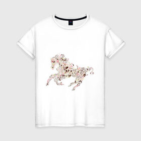 Женская футболка хлопок с принтом Абстрактная лошадка в Белгороде, 100% хлопок | прямой крой, круглый вырез горловины, длина до линии бедер, слегка спущенное плечо | абстракция | животные | лошадка | лошадь | орнамент | скакун | узор