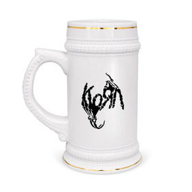 Кружка пивная с принтом Korn bones в Белгороде,  керамика (Материал выдерживает высокую температуру, стоит избегать резкого перепада температур) |  объем 630 мл | korn | metal | группы | корн | логотип | метал | музыка | рок группы | рок музыка