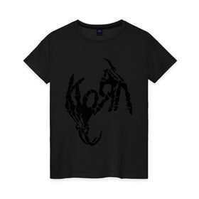 Женская футболка хлопок с принтом Korn bones в Белгороде, 100% хлопок | прямой крой, круглый вырез горловины, длина до линии бедер, слегка спущенное плечо | korn | metal | группы | корн | логотип | метал | музыка | рок группы | рок музыка