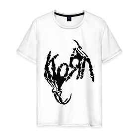 Мужская футболка хлопок с принтом Korn bones в Белгороде, 100% хлопок | прямой крой, круглый вырез горловины, длина до линии бедер, слегка спущенное плечо. | Тематика изображения на принте: korn | metal | группы | корн | логотип | метал | музыка | рок группы | рок музыка