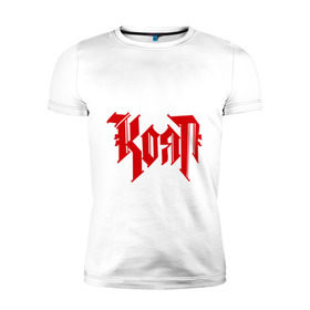 Мужская футболка премиум с принтом Korn(2) в Белгороде, 92% хлопок, 8% лайкра | приталенный силуэт, круглый вырез ворота, длина до линии бедра, короткий рукав | Тематика изображения на принте: korn | metal | группы | корн | логотип | метал | музыка | рок группы | рок музыка