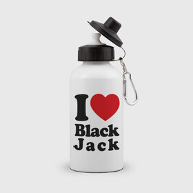 Бутылка спортивная с принтом I love black jack в Белгороде, металл | емкость — 500 мл, в комплекте две пластиковые крышки и карабин для крепления | 21 | black jack | i love | i love black jack | блэк джек | карточный игры | карты | покер | я люблю