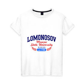 Женская футболка хлопок с принтом МГУ Ломоносова в Белгороде, 100% хлопок | прямой крой, круглый вырез горловины, длина до линии бедер, слегка спущенное плечо | msu | вуз | институт | ломоносова | мгу | студентам | университет