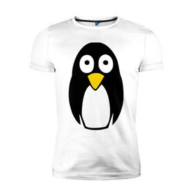 Мужская футболка премиум с принтом Милый пингвин в Белгороде, 92% хлопок, 8% лайкра | приталенный силуэт, круглый вырез ворота, длина до линии бедра, короткий рукав | Тематика изображения на принте: пингвин
