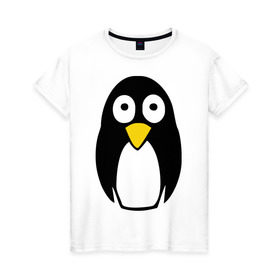 Женская футболка хлопок с принтом Милый пингвин в Белгороде, 100% хлопок | прямой крой, круглый вырез горловины, длина до линии бедер, слегка спущенное плечо | пингвин