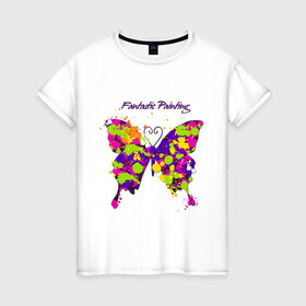 Женская футболка хлопок с принтом Fantastic Painting в Белгороде, 100% хлопок | прямой крой, круглый вырез горловины, длина до линии бедер, слегка спущенное плечо | бабочка | крылья