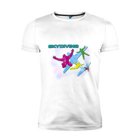 Мужская футболка премиум с принтом SkyDiving принт в Белгороде, 92% хлопок, 8% лайкра | приталенный силуэт, круглый вырез ворота, длина до линии бедра, короткий рукав | sky diving | воздушный | параплан | парашут | парашют | прыжки | самолет | скай дайвинг | скайдайвинг