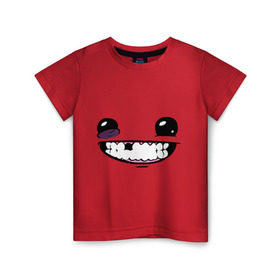 Детская футболка хлопок с принтом Super Meat Boy: Face в Белгороде, 100% хлопок | круглый вырез горловины, полуприлегающий силуэт, длина до линии бедер | зубастик | зубы | игра | компьютерные игры | лицо | рожа | рожица