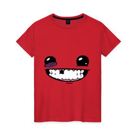 Женская футболка хлопок с принтом Super Meat Boy: Face в Белгороде, 100% хлопок | прямой крой, круглый вырез горловины, длина до линии бедер, слегка спущенное плечо | зубастик | зубы | игра | компьютерные игры | лицо | рожа | рожица