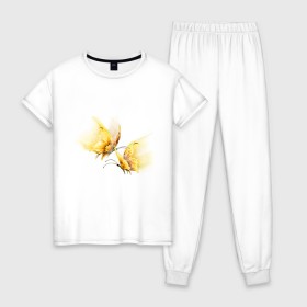 Женская пижама хлопок с принтом Золотые бабочки в Белгороде, 100% хлопок | брюки и футболка прямого кроя, без карманов, на брюках мягкая резинка на поясе и по низу штанин | бабочки | девушкам | для девушек | животные | насекомые