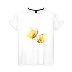 Женская футболка хлопок с принтом Золотые бабочки в Белгороде, 100% хлопок | прямой крой, круглый вырез горловины, длина до линии бедер, слегка спущенное плечо | бабочки | девушкам | для девушек | животные | насекомые