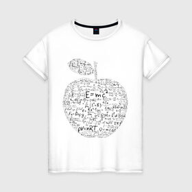 Женская футболка хлопок с принтом Яблоко Ньютона (формулы физики) в Белгороде, 100% хлопок | прямой крой, круглый вырез горловины, длина до линии бедер, слегка спущенное плечо | для студентов | ньютон | студентам | студенческие | физика | формула | формулы | яблоко ньютона