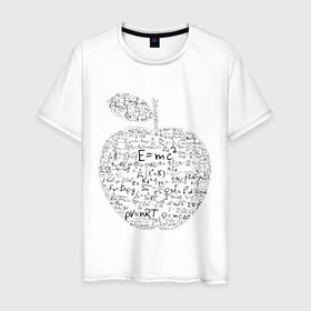 Мужская футболка хлопок с принтом Яблоко Ньютона (формулы физики) в Белгороде, 100% хлопок | прямой крой, круглый вырез горловины, длина до линии бедер, слегка спущенное плечо. | для студентов | ньютон | студентам | студенческие | физика | формула | формулы | яблоко ньютона