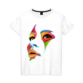 Женская футболка хлопок с принтом цветное лицо в Белгороде, 100% хлопок | прямой крой, круглый вырез горловины, длина до линии бедер, слегка спущенное плечо | colors | глаза | девушкам | для девушек | краски | лицо | цвета
