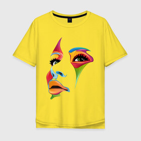 Мужская футболка хлопок Oversize с принтом цветное лицо в Белгороде, 100% хлопок | свободный крой, круглый ворот, “спинка” длиннее передней части | colors | глаза | девушкам | для девушек | краски | лицо | цвета