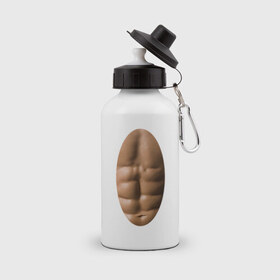 Бутылка спортивная с принтом мужское тело в Белгороде, металл | емкость — 500 мл, в комплекте две пластиковые крышки и карабин для крепления | Тематика изображения на принте: мышцы | обнаженное тело | пресс