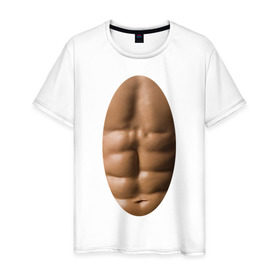 Мужская футболка хлопок с принтом мужское тело в Белгороде, 100% хлопок | прямой крой, круглый вырез горловины, длина до линии бедер, слегка спущенное плечо. | Тематика изображения на принте: мышцы | обнаженное тело | пресс